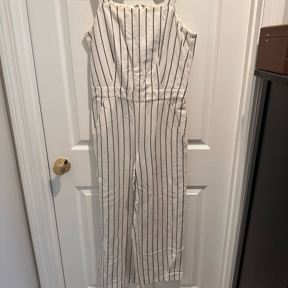 Loft Striped Cream Wide-Leg Jumpsuit